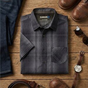 Tony Hawk Men's Dark Gray Plaid Button-Down Shirt